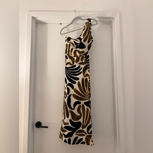 Mango One-Shoulder Dress in Black and Brown